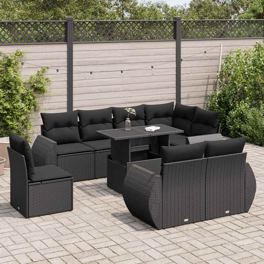 Set De Sofás De Jardín Con Cojines 9 Pzas Ratán Sintético Negro / Vetonek_2