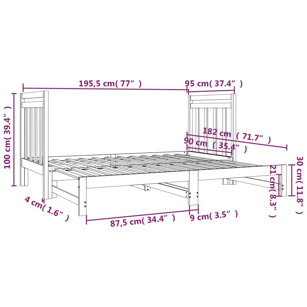 Sofá Cama Extraíble Madera Maciza De Pino Gris 2x(90x190) Cm / Vetonek_2