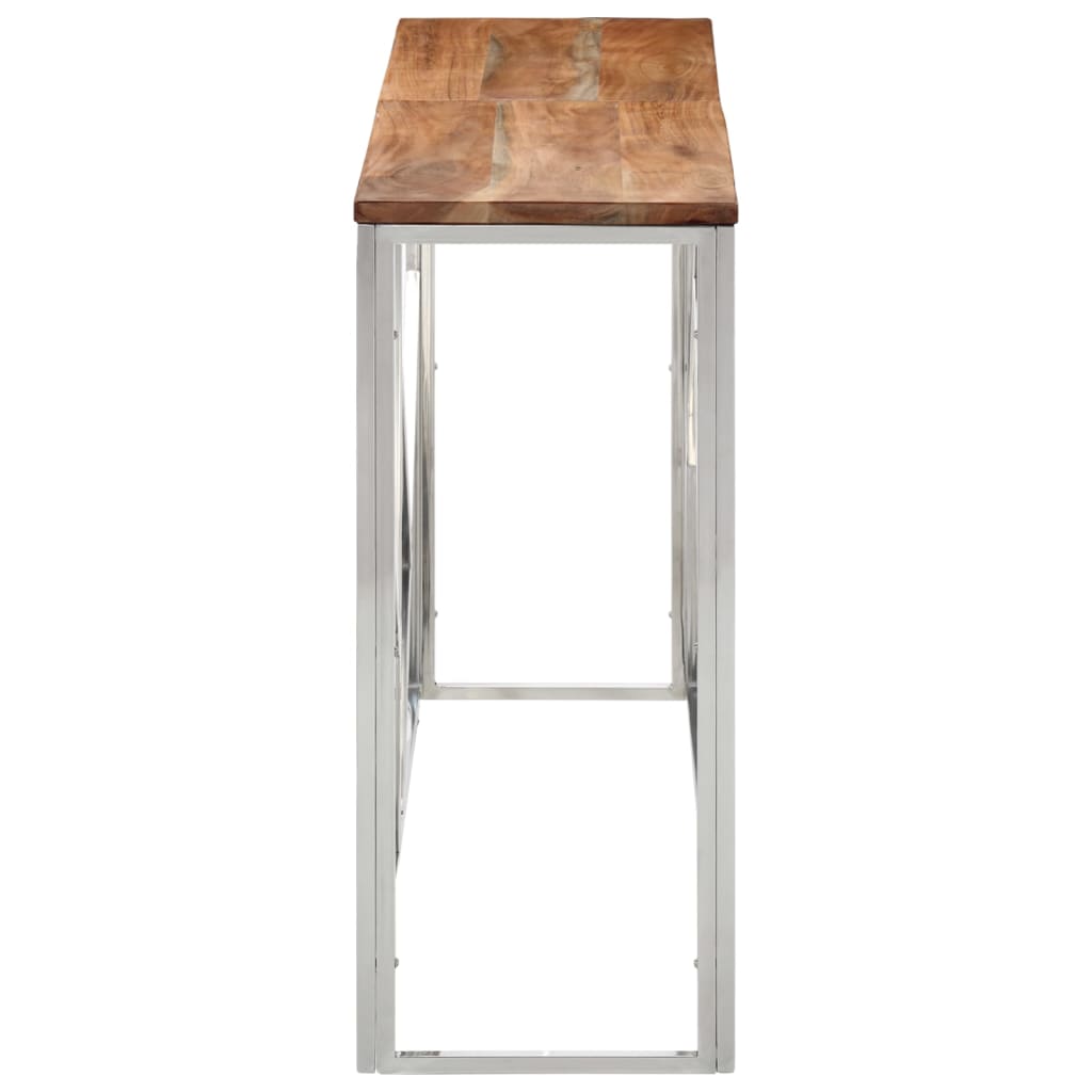 Mesa Consola Acero Inoxidable Y Madera Maciza Acacia Plateada_1