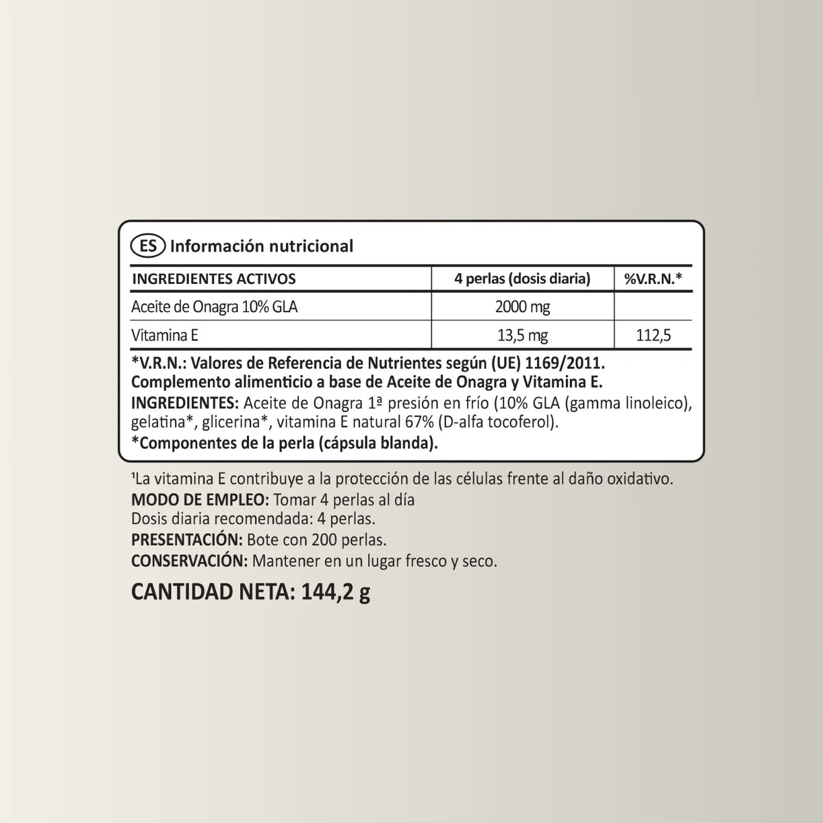 Aceite de Onagra + Vit. E 50 días Hormonas N2 Natural Nutrition 200 perlas