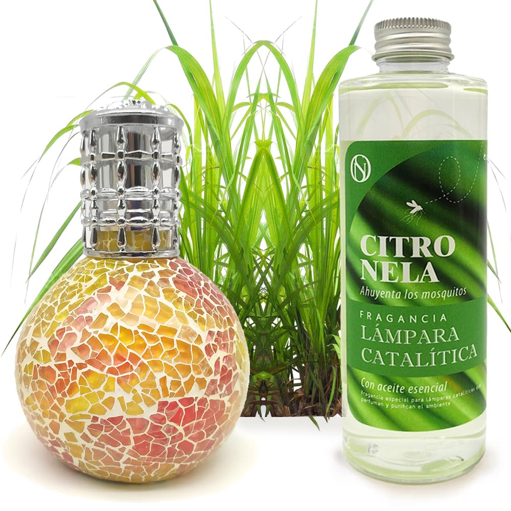 Lámpara Catalítica Mosaico Bicolor + Fragancia Citronela 500ml - Elimina Malos Olores, Impurezas Y Perfuma_0