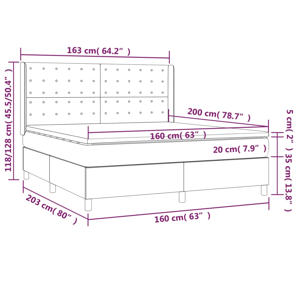 Cama Box Spring Colchón Y Luces Led Tela Azul 160x200 Cm / Vetonek_1