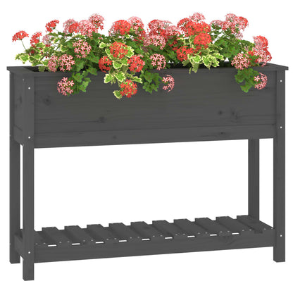 Jardinera Con Estante Madera Maciza Pino Gris 111,5x34,5x81 Cm_3
