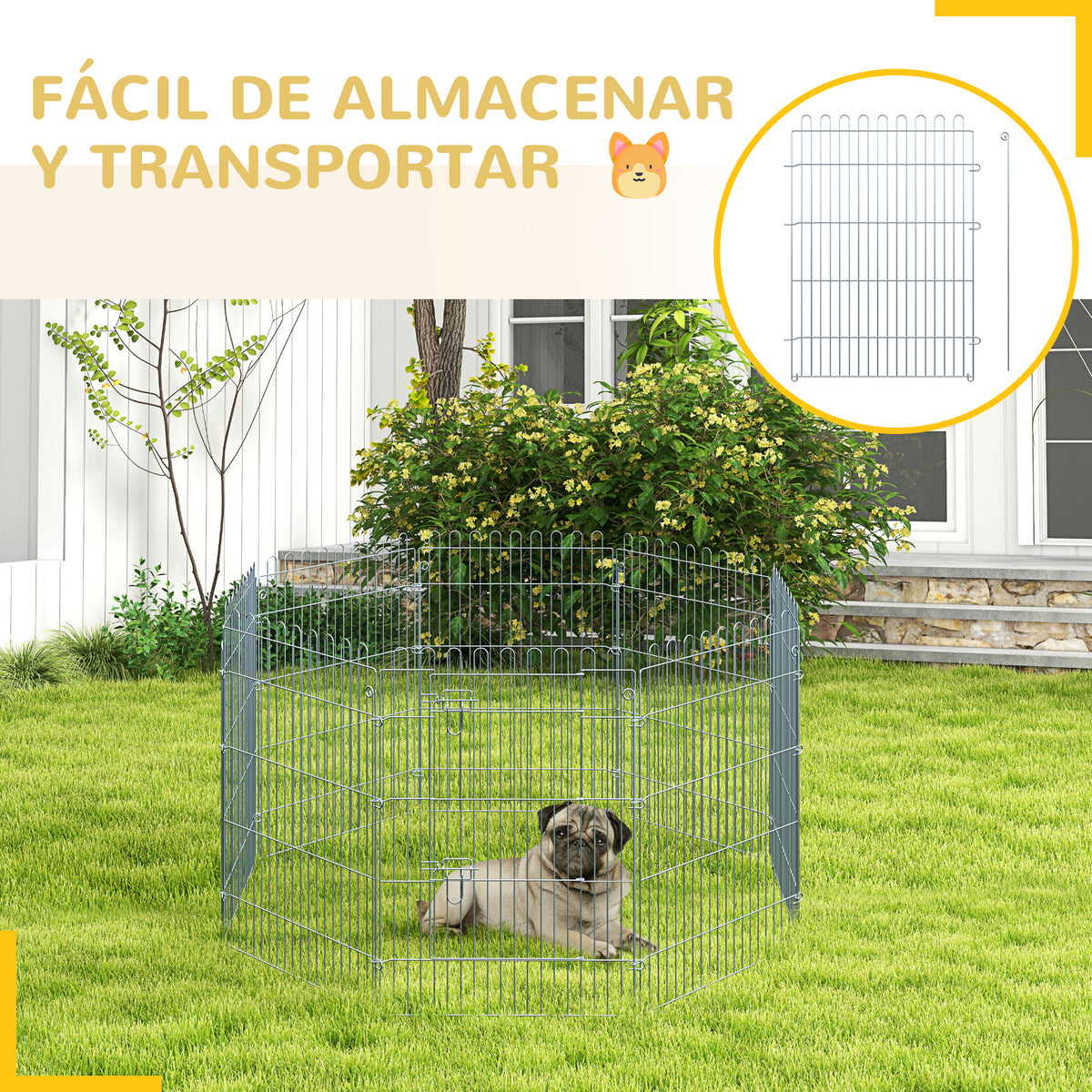 Pawhut Parque Para Perros De 8 Piezas 63x76 Cm Con 1 Puerta Plata_4