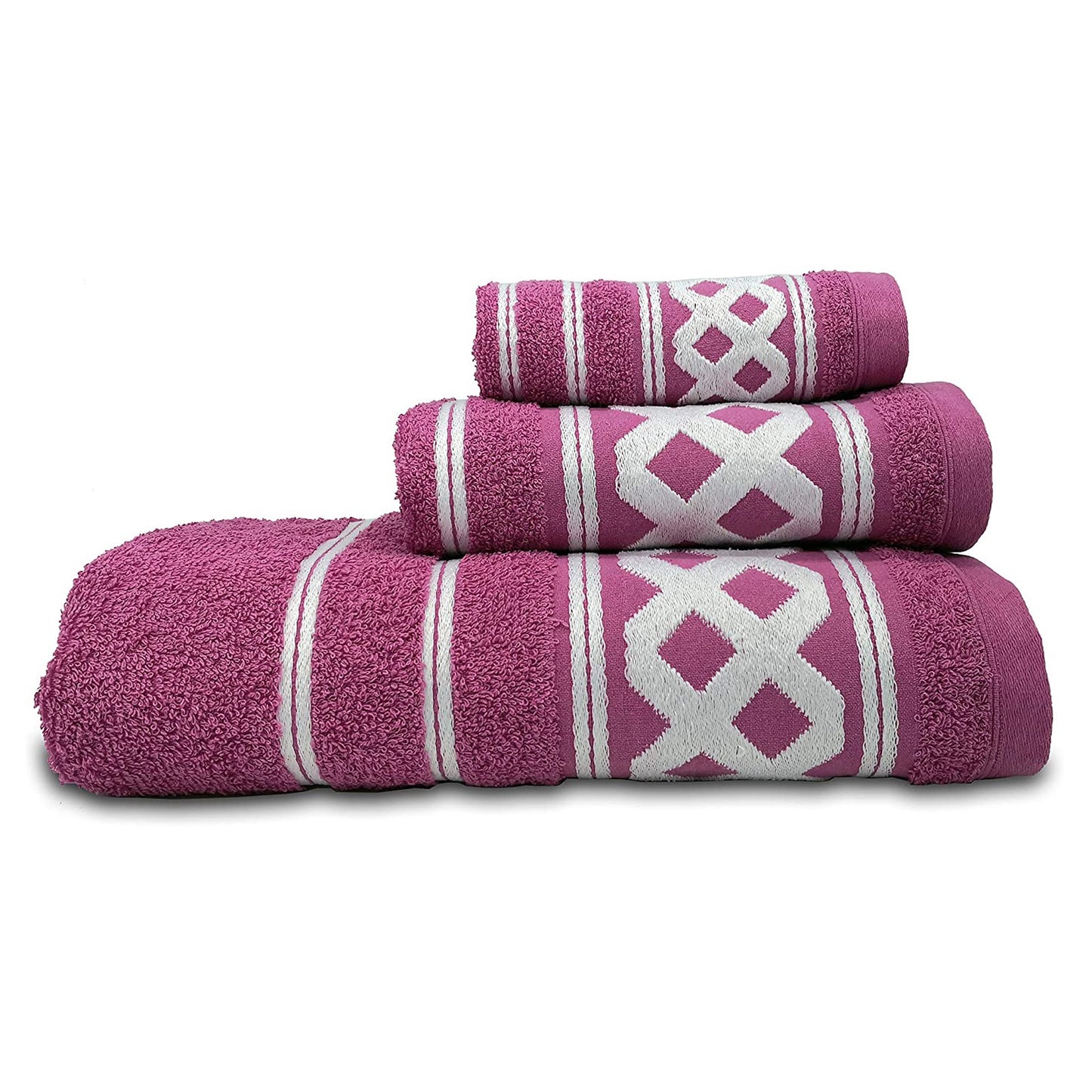 Juego De 3 Toallas De Baño De Algodón De Rizo 450 Gr/m2, De 50x30; 100x50; 150x100 Cm., Color Fucsia_0