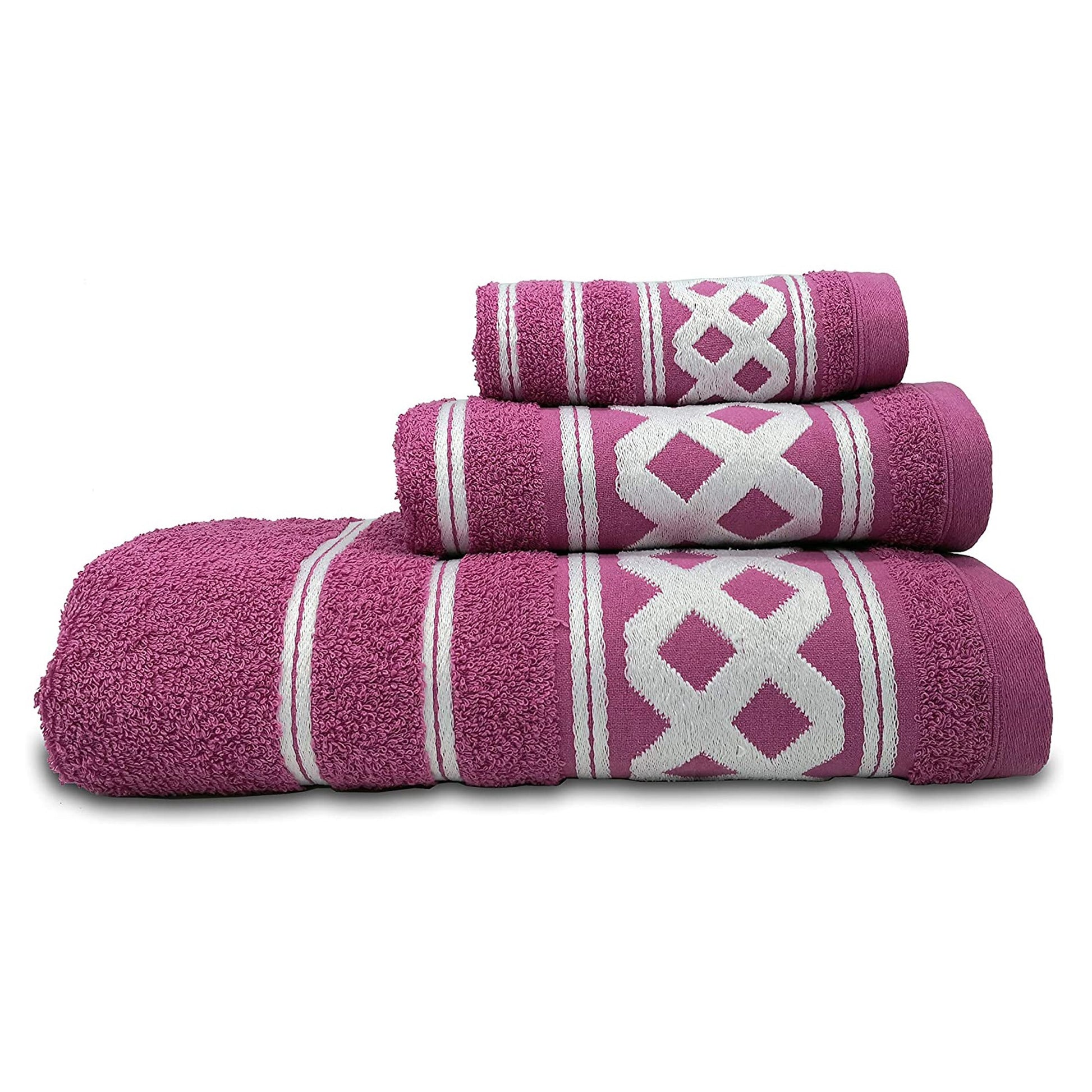 Juego De 3 Toallas De Baño De Algodón De Rizo 450 Gr/m2, De 50x30; 100x50; 150x100 Cm., Color Fucsia_0