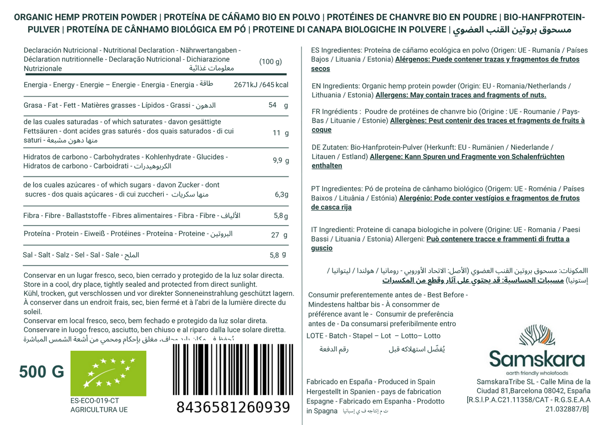 Proteína De Cáñamo Bio - 500g | Proteína Vegetal Ecológica Vegana Para Batidos Y Repostería, Sin Azúcares Añadidos_1