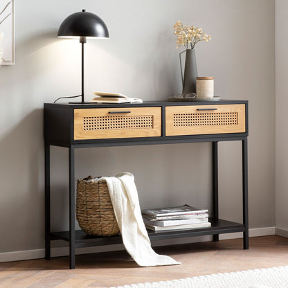 Mesa Consola Negro Con Patas De Metal 100x30x75 Cm_1