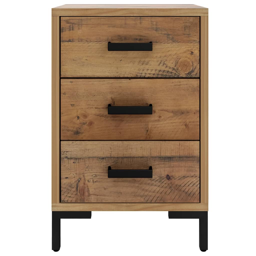 Mesita De Noche Madera Maciza Pino Reciclada Marrón 40x30x55 Cm_1