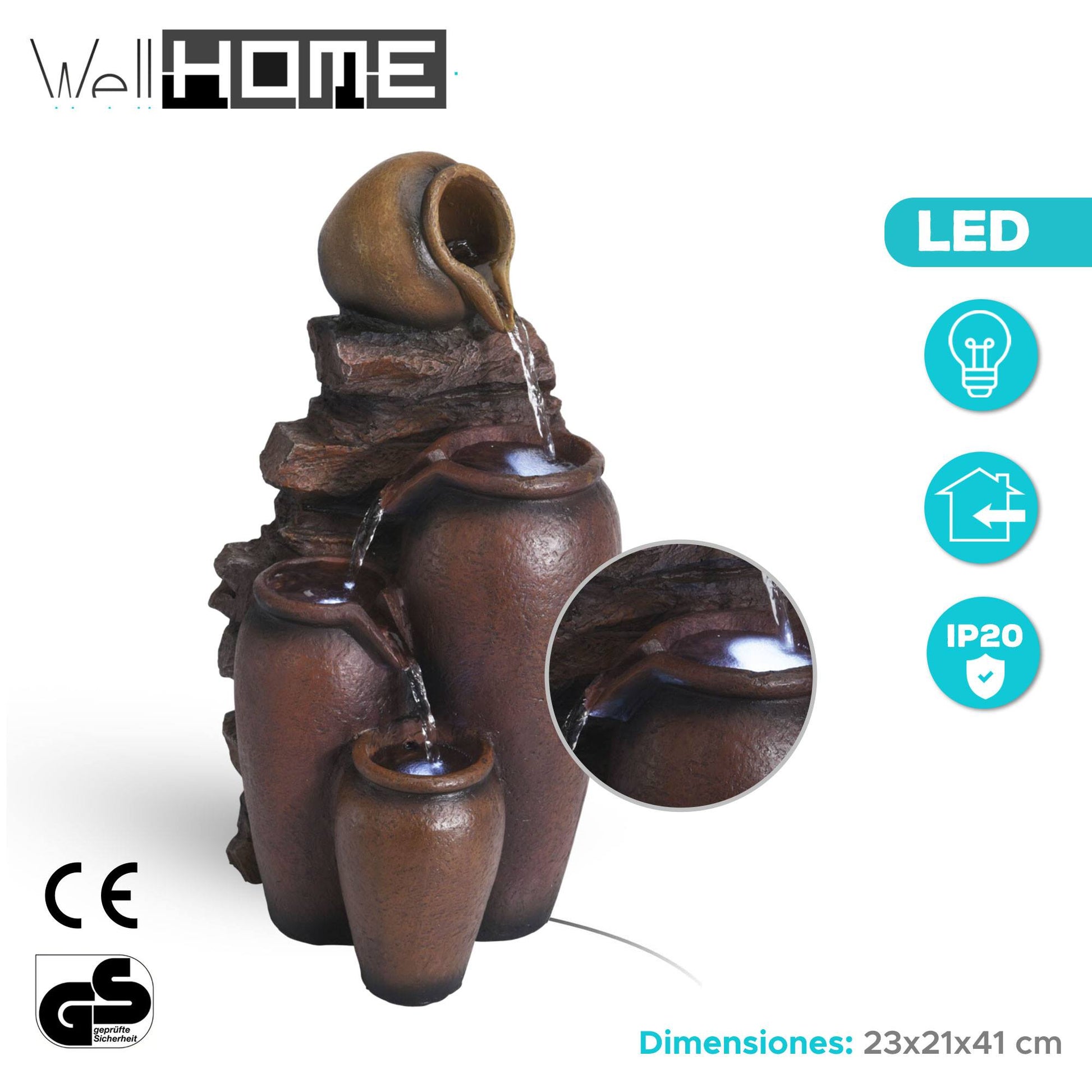 Well Home - Fuente De Diseño Anfora Con Luces Led 23x21x41cm_1