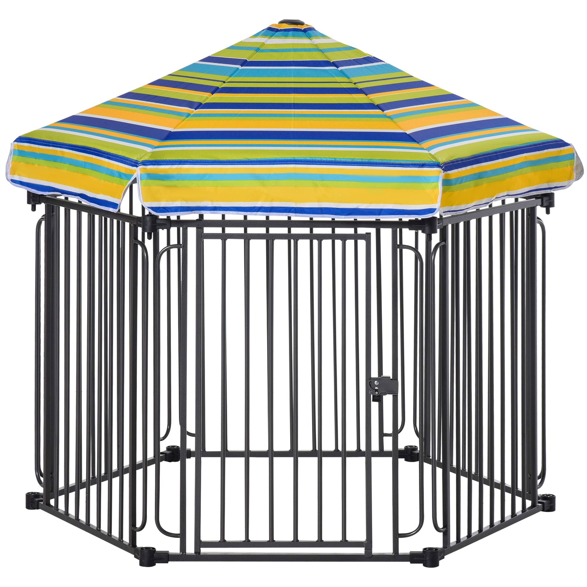 Pawhut Parque Para Perros 6 Vallas De Metal 61x76cm Con Techo Hexagonal Y Puerta_0