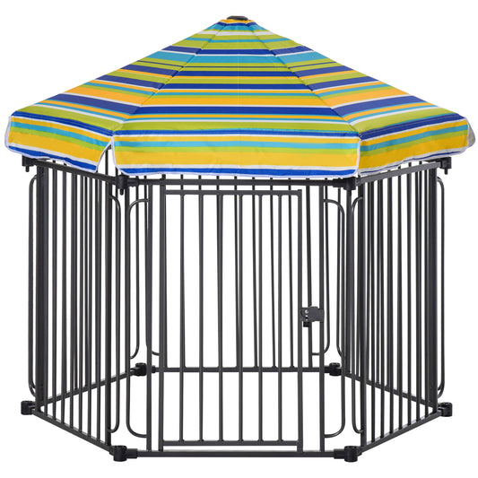 Pawhut Parque Para Perros 6 Vallas De Metal 61x76cm Con Techo Hexagonal Y Puerta_0