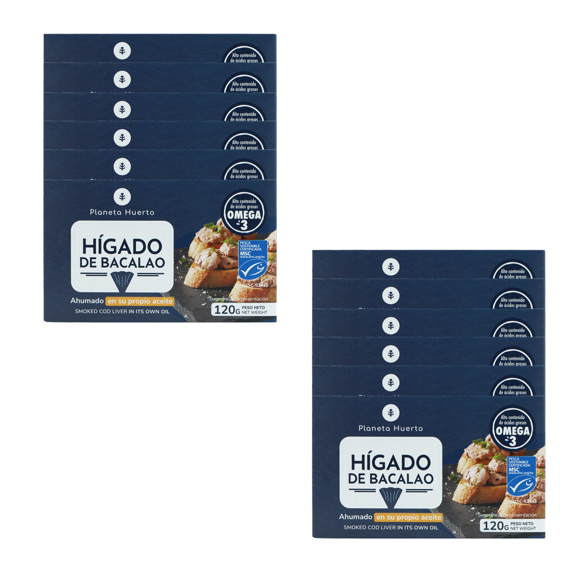 Pack 12x Hígado de bacalao en su propio aceite Planeta Huerto 120 g