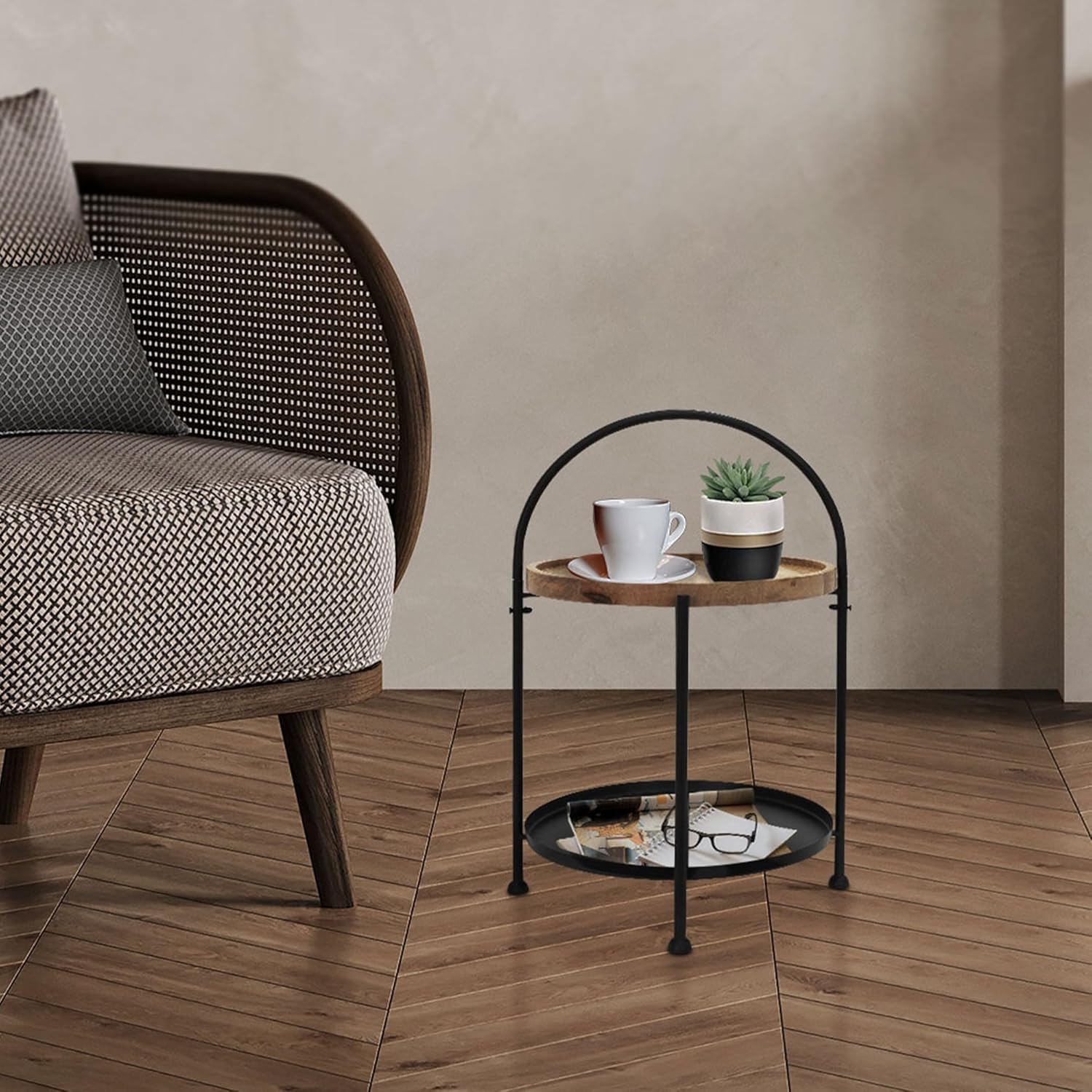 Well Home Mesa Auxiliar Con Dos Bandejas Color Negro Ø39x55cm_3