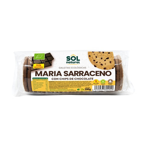 Biscoitos Maria de Trigo Sarraceno Biológicos Sol Natural com Pepitas de Chocolate 200g