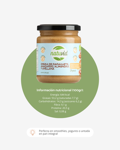 Crema Mix Frutos Secos BIO Natuvid | 250g | Vegana, Sin Gluten y Sin Lactosa | 100% Natural y Sin Azúcares Añadidos_4