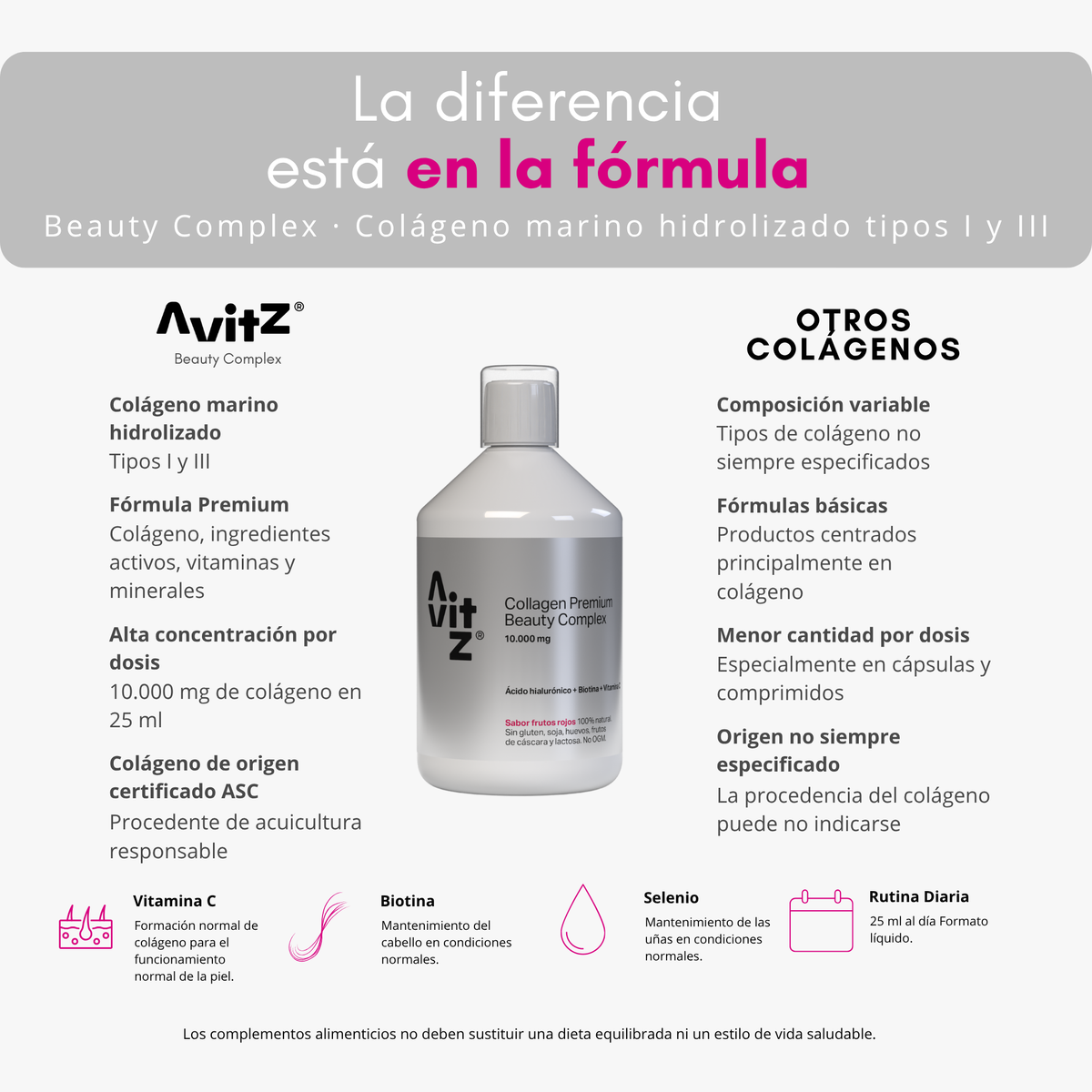Colágeno Marino Avitz 10.000 mg Líquido 500 ml con Ácido Hialurónico, Biotina y Vitamina C – Beauty Complex_5