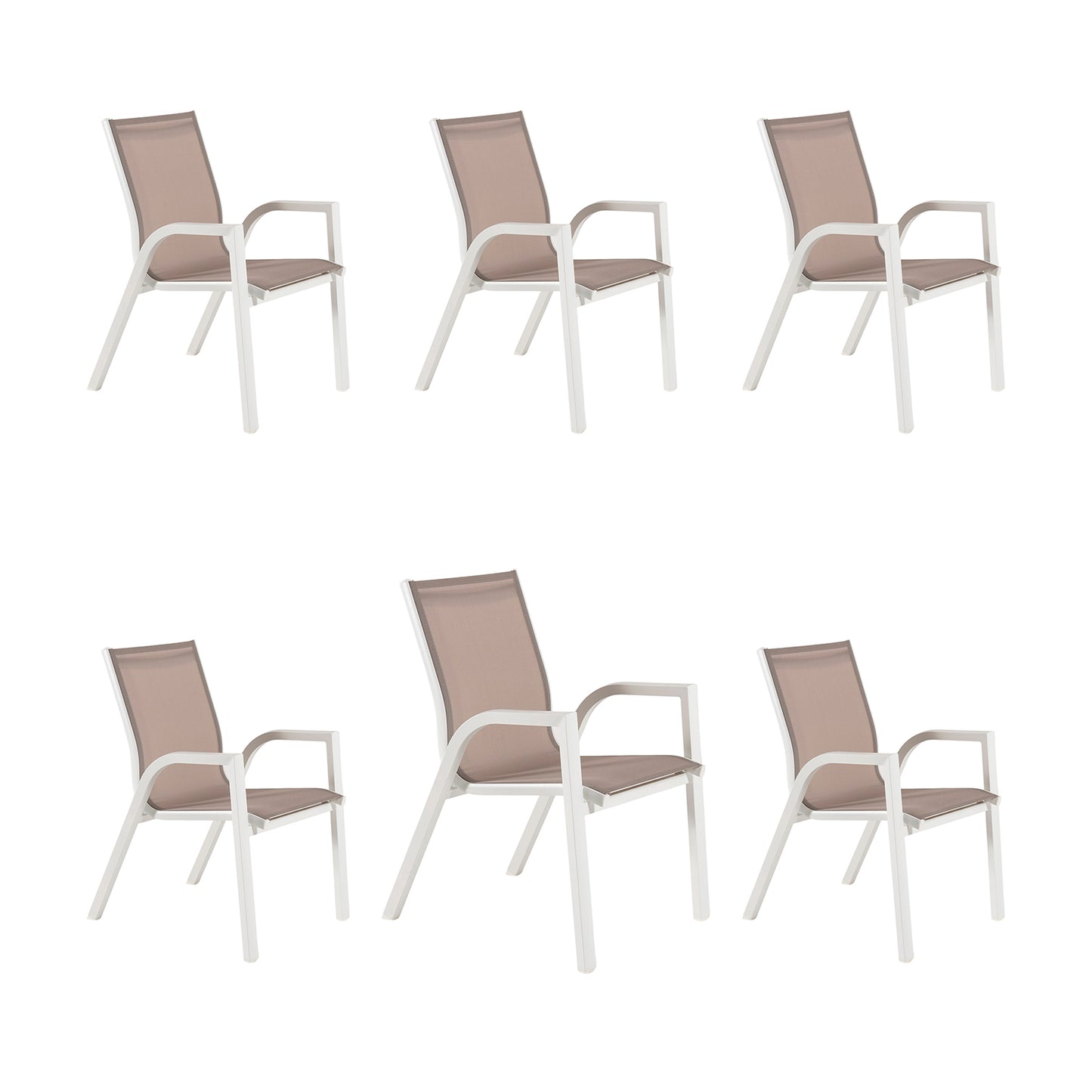 Pack 6 Sillones De Exterior Apilables, Tamaño: 56x66x90 Cm, Aluminio Doble Reforzado Color Blanco, Textilene Color Taupé_0