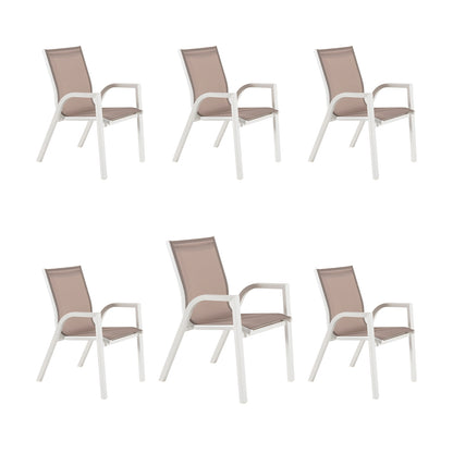 Pack 6 Sillones De Exterior Apilables, Tamaño: 56x66x90 Cm, Aluminio Doble Reforzado Color Blanco, Textilene Color Taupé_0