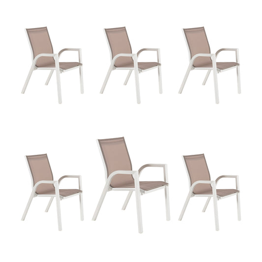 Pack 6 Sillones De Exterior Apilables, Tamaño: 56x66x90 Cm, Aluminio Doble Reforzado Color Blanco, Textilene Color Taupé_0