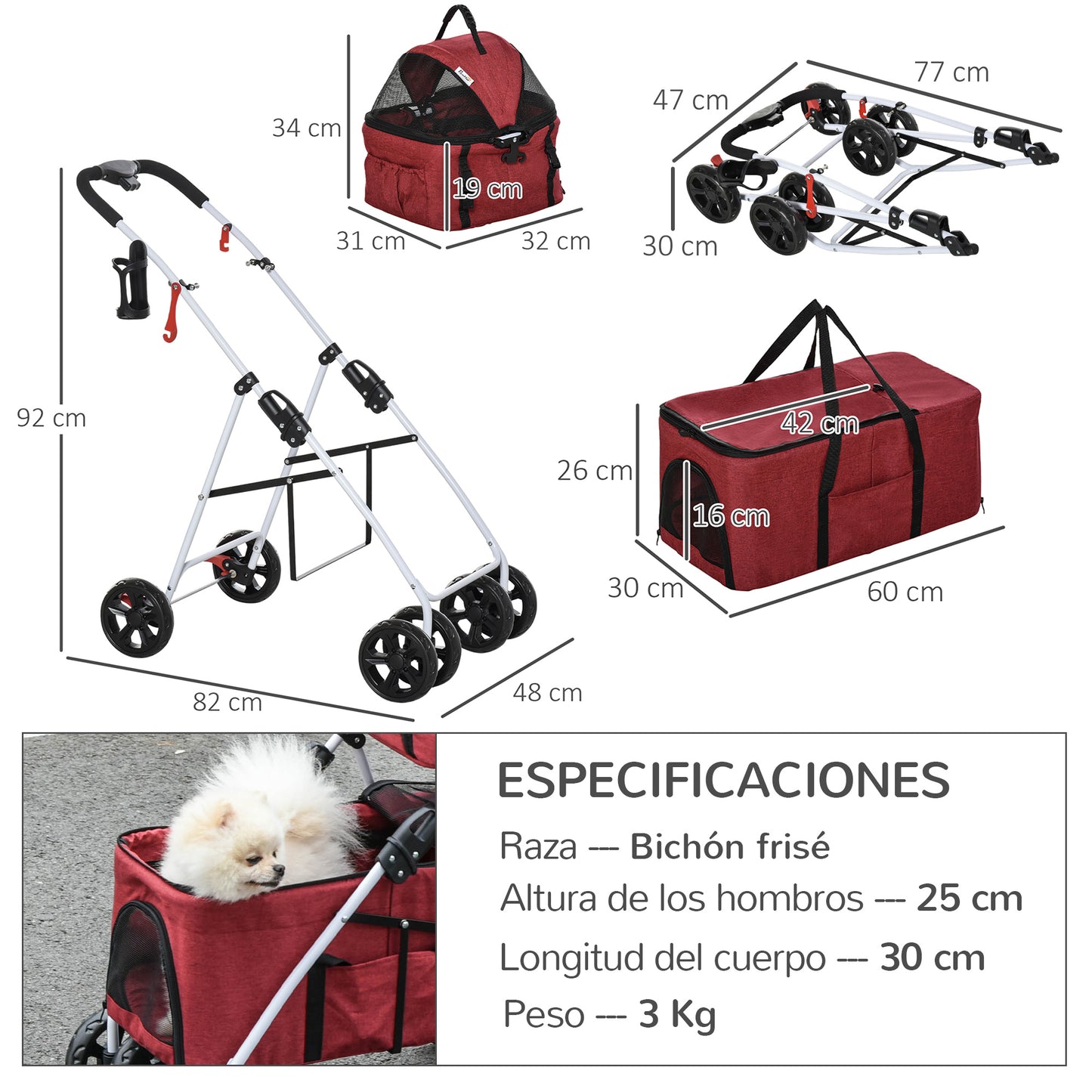 Pawhut Cochecito Para Mascotas 2 Niveles Plegable Con Solo Un Clic 82x48x92 Cm_2
