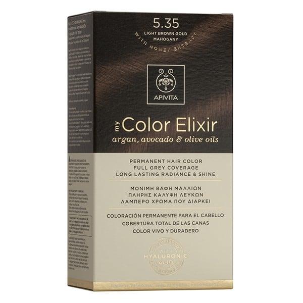 Tinta My Color Elixir N5.35 Castanho Dourado Claro Mogno Apivita