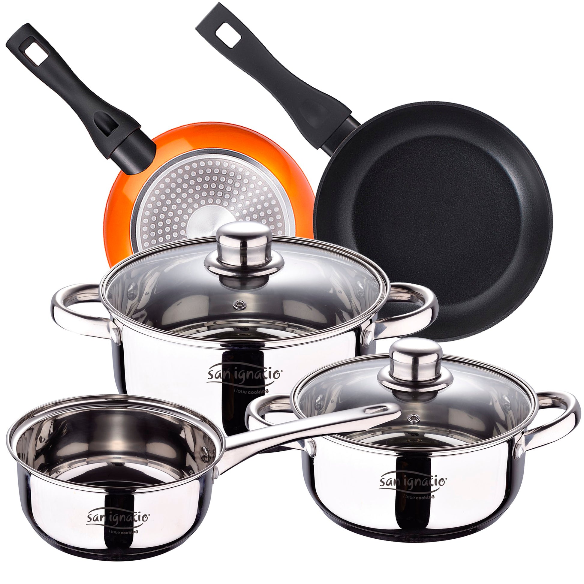 Bateria De Cocina 5 Piezas San Ignacio Cassel De Acero Inoxidable Con Juego De Sartenes (20/24 Cm) Bergner Neon Classic En Aluminio Forjado_0