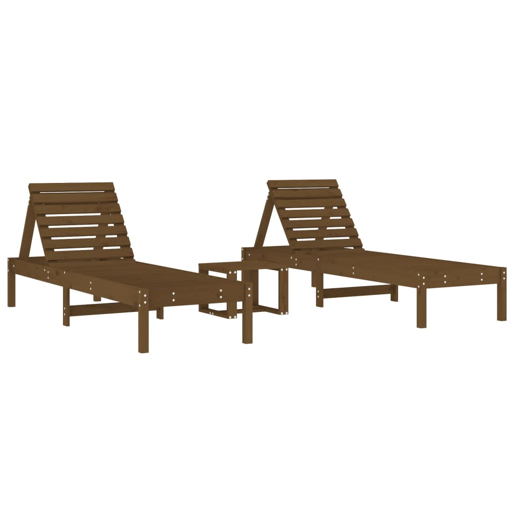 Tumbonas Con Mesa 2 Uds Madera Maciza De Pino Marrón Miel_1