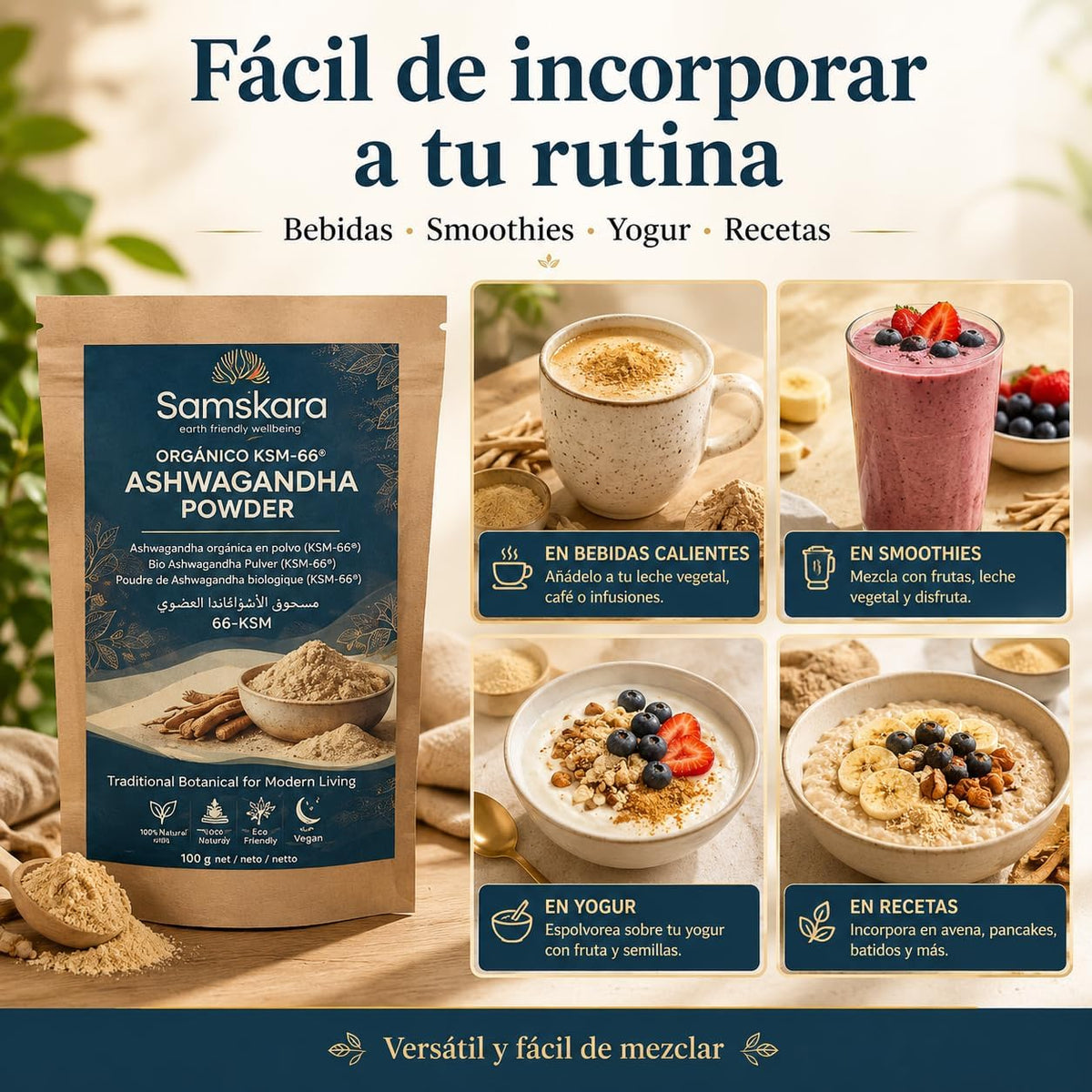 Ashwagandha Ksm-66 En Polvo Bio - 100g | Superalimento Ecológico Vegano Para Batidos, Smoothies Y Zumos_3