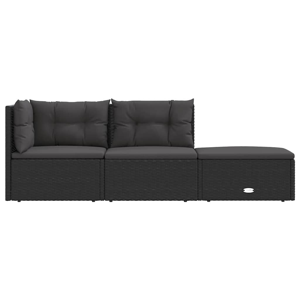 Vidaxl Set De Muebles De Jardín 3 Pzas Y Cojines Ratán Sintético Negro_3