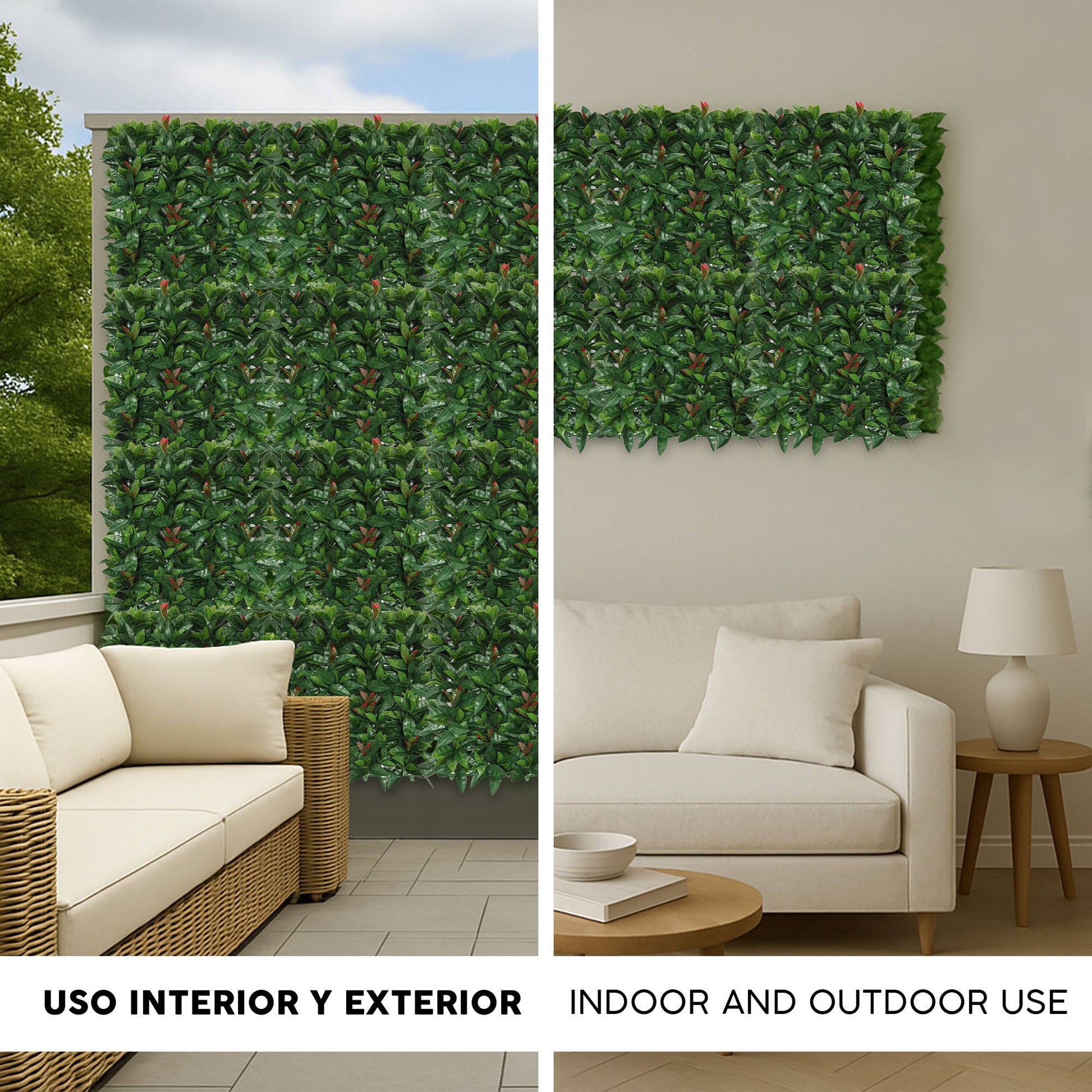 Jardín Vertical Artificial 100x100cm Well Home Hojas Verdes Con Detalles Rojos_2