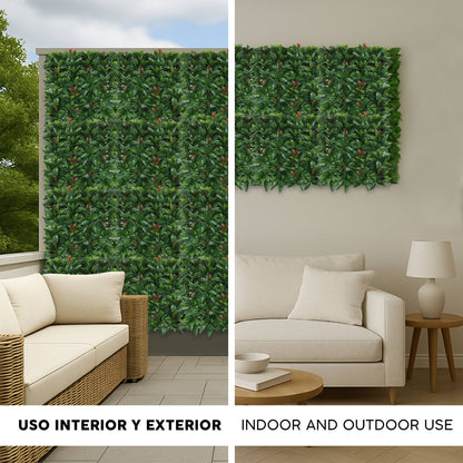 Jardín Vertical Artificial 100x100cm Well Home Hojas Verdes Con Detalles Rojos_2
