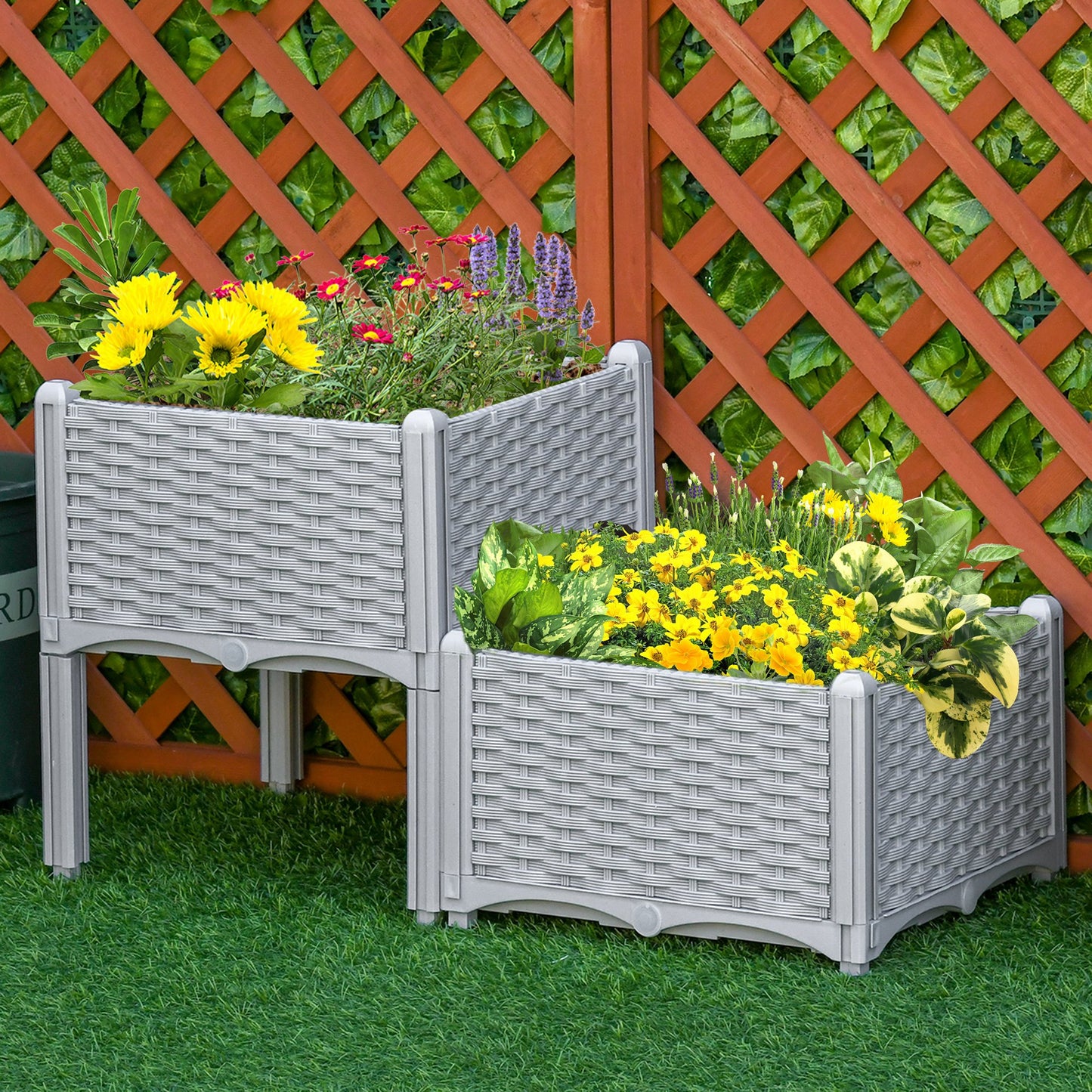 Outsunny Juego De 2 Jardineras De Exterior Combinación Libre 40x40x26/44 Cm Gris_1