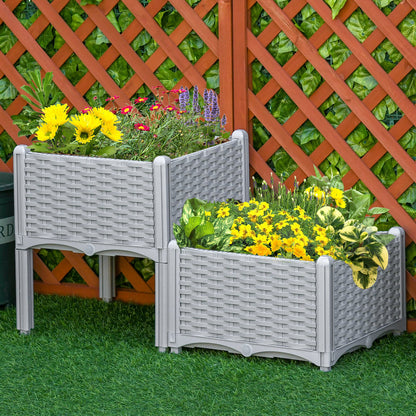 Outsunny Juego De 2 Jardineras De Exterior Combinación Libre 40x40x26/44 Cm Gris_1