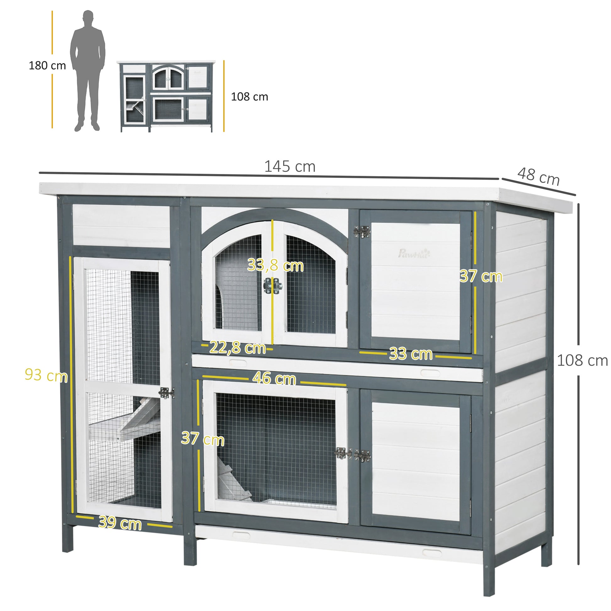 Pawhut Conejera De Madera Exterior De 2 Niveles Con Techo Asfáltico 145x48x108cm_2