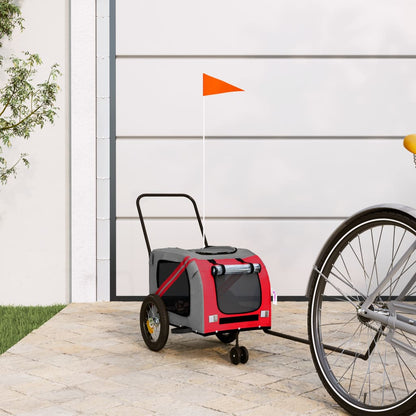 Remolque De Bicicleta Mascotas Hierro Tela Oxford Rojo Negro_1