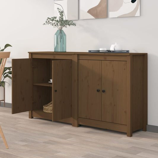 Aparador 2 Uds De Madera Maciza De Pino Marrón 70x35x80 Cm_0