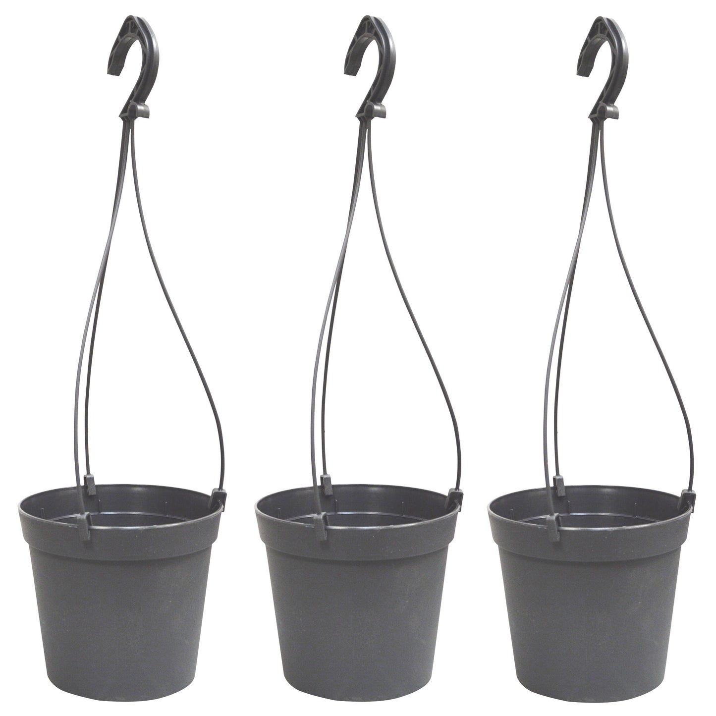 3 Macetas Cilíndricas Ø 14 Cm Con Ganchos, De Polipropileno Gris