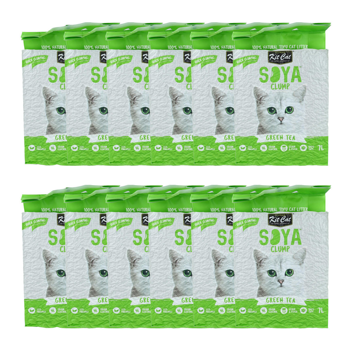 Kit Cat SoyaClump Pack Ahorro 12 - Green Tea 7 L Arena Vegetal para gatos