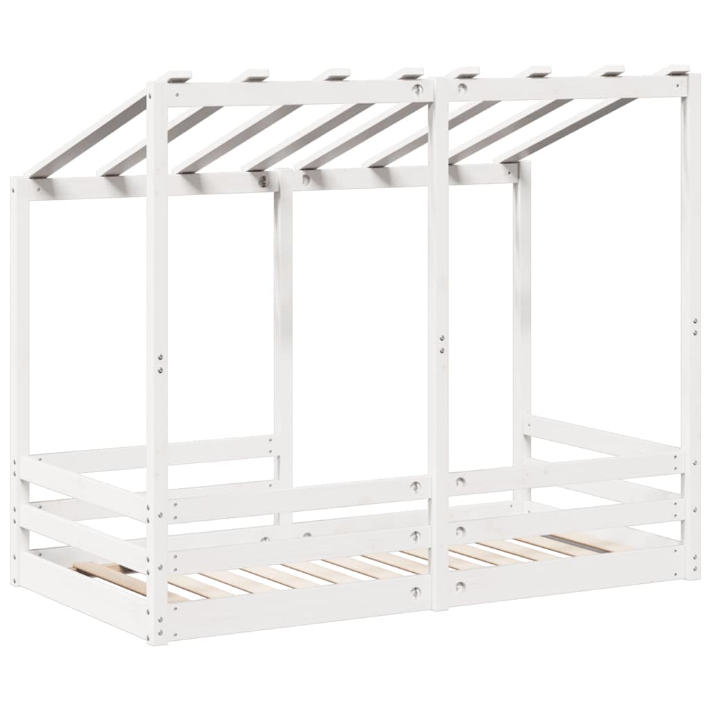 Cama Infantil Con Techo Madera Maciza Pino Blanco 70x140 Cm_5