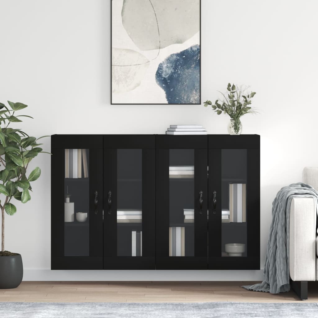 Armarios De Pared 2 Uds Madera De Ingeniería Negro_0