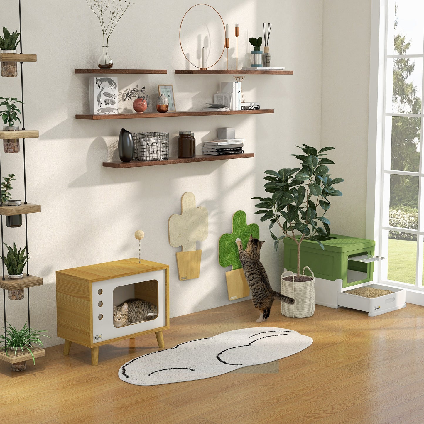 Pawhut Caja Arena Plegable Para Gatos Con Cubierta Desmontable 47,5x35,5x36,7 Cm_3