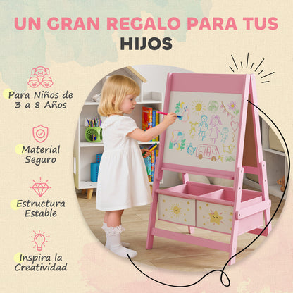 Aiyaplay Pizarra Infantil Caballete 3 En 1 Con Rollo De Papel Y Cestas Rosa_5