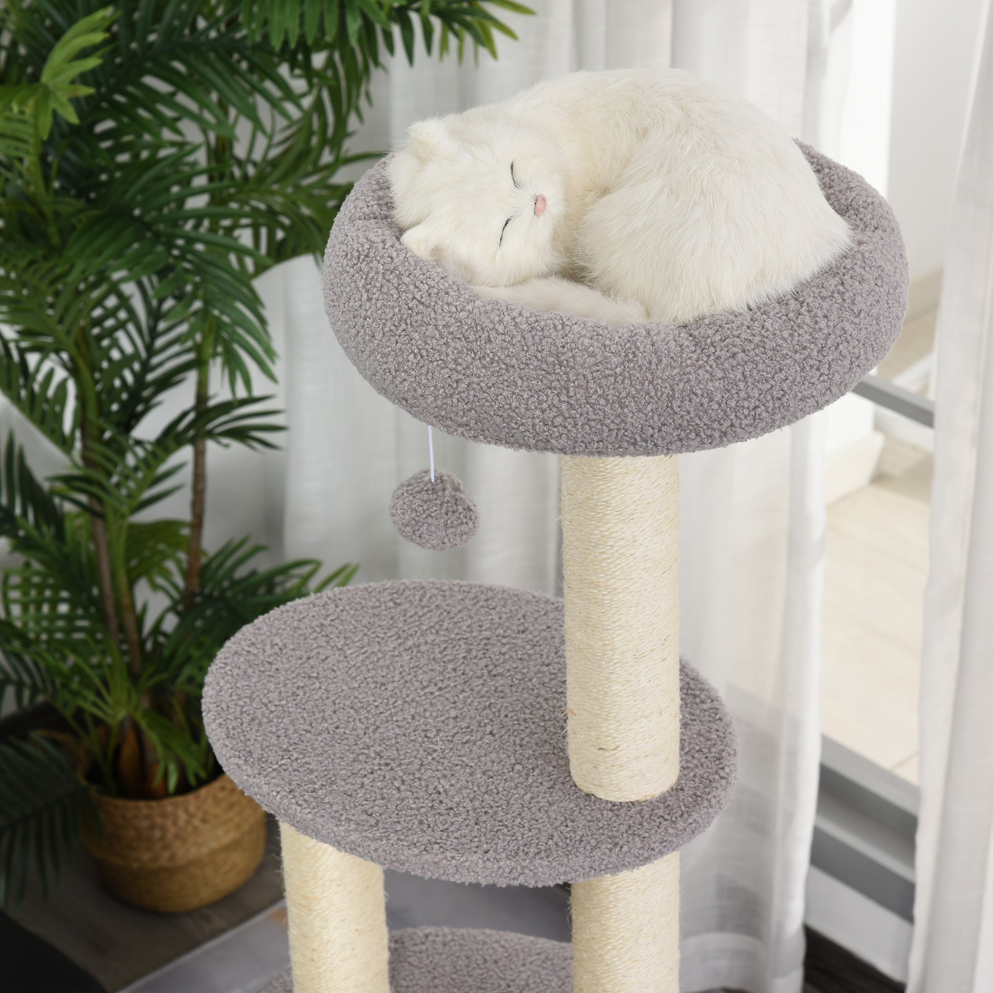 Pawhut Árbol Para Gatos Altura 148 Cm Con Postes De Sisal Y 3 Plataformas Gris_4