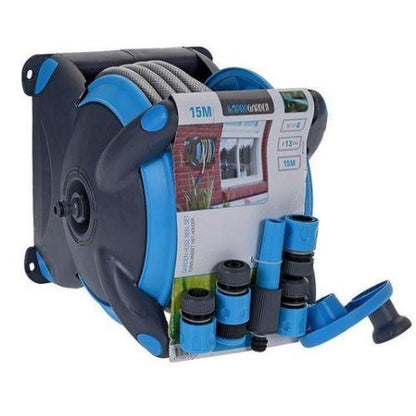 Suporte para mangueira de jardim Pro Garden com mangueira de 15 metros e 4 acessórios