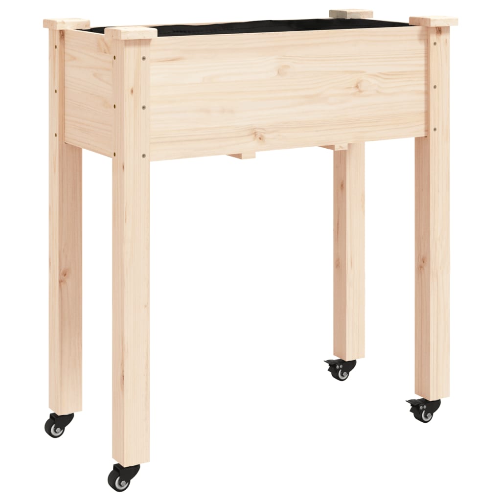 Jardinera Con Forro Y Ruedas Madera Maciza De Abeto 71x37x80 Cm_0