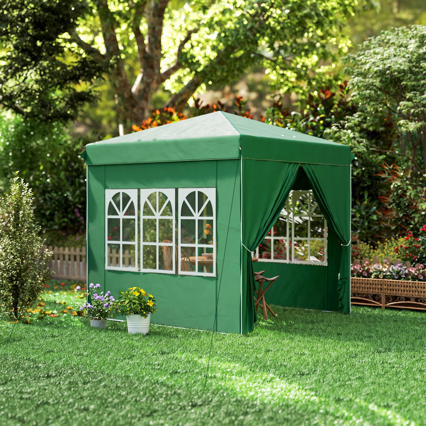 Outsunny Carpa Plegable Pop-up 2,5x2,5 M Con 4 Paredes Laterales Anti-uv Verde_4