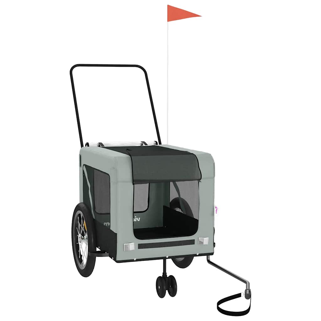 Remolque De Bicicleta Mascotas Hierro Tela Oxford Gris Negro_2