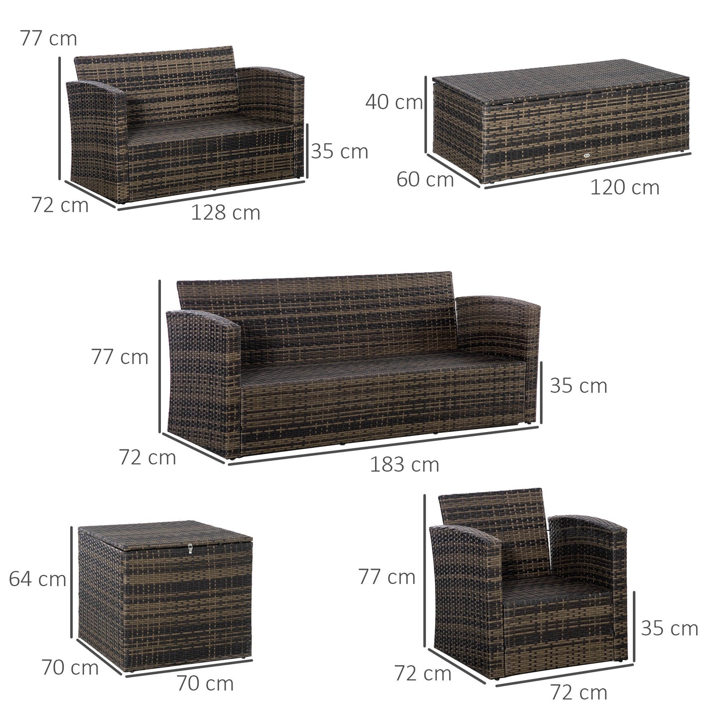 Outsunny Conjunto De Muebles Jardín De Ratán 6 Piezas Con Almacenaje Y Cojines_2