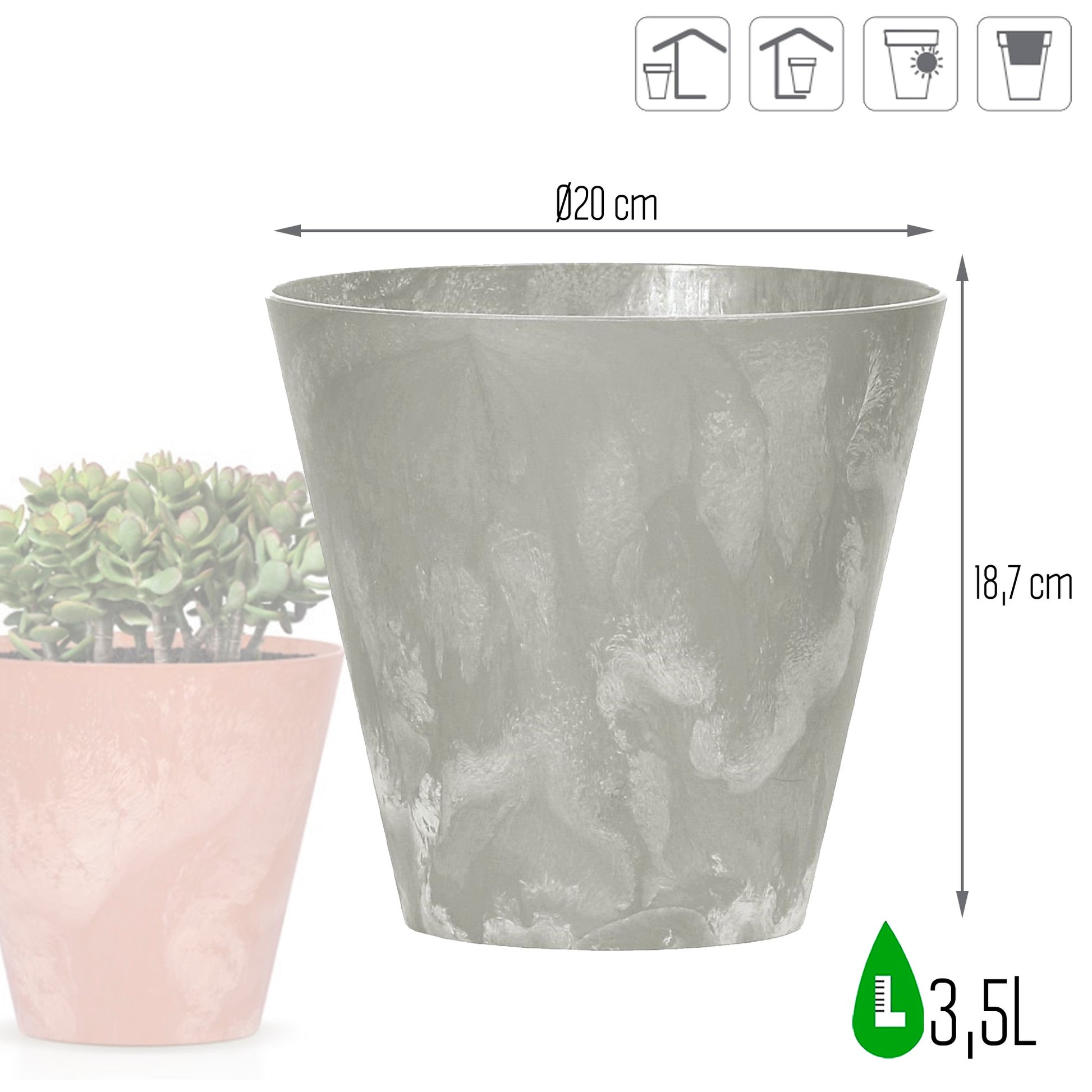 Maceta Tubus Beton Effect 3,5l., Dimensiones (mm) 200x200x187, Color Hormigón